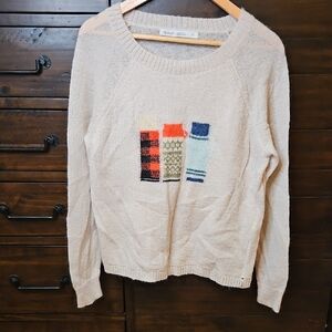 Woolrich Cream Crewneck Sweater with Multicolor Block Motif